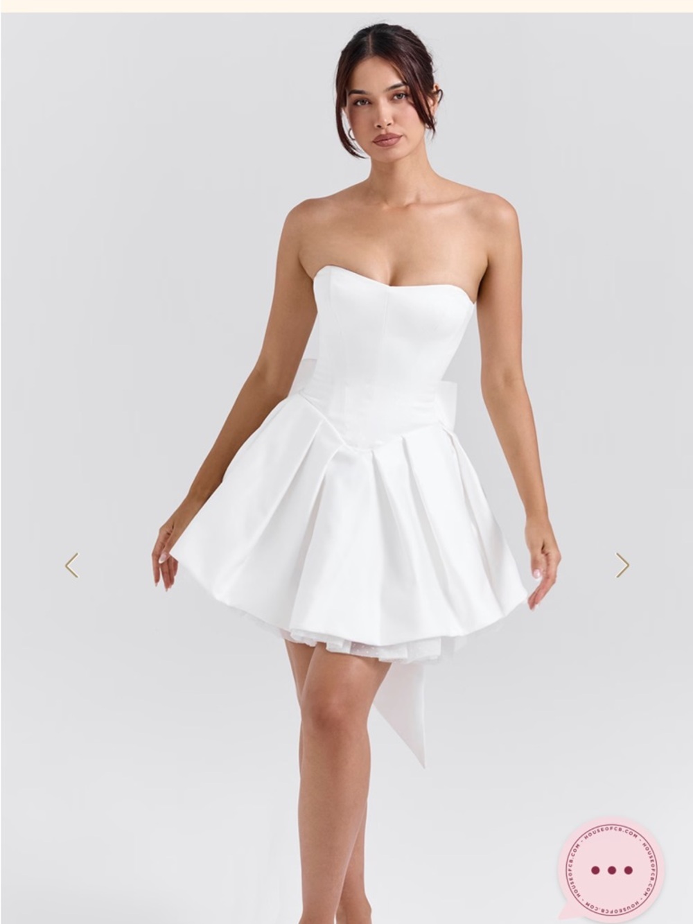 House of CB White Strapless Satin Dress with Back Bow - Picture 2 of 3